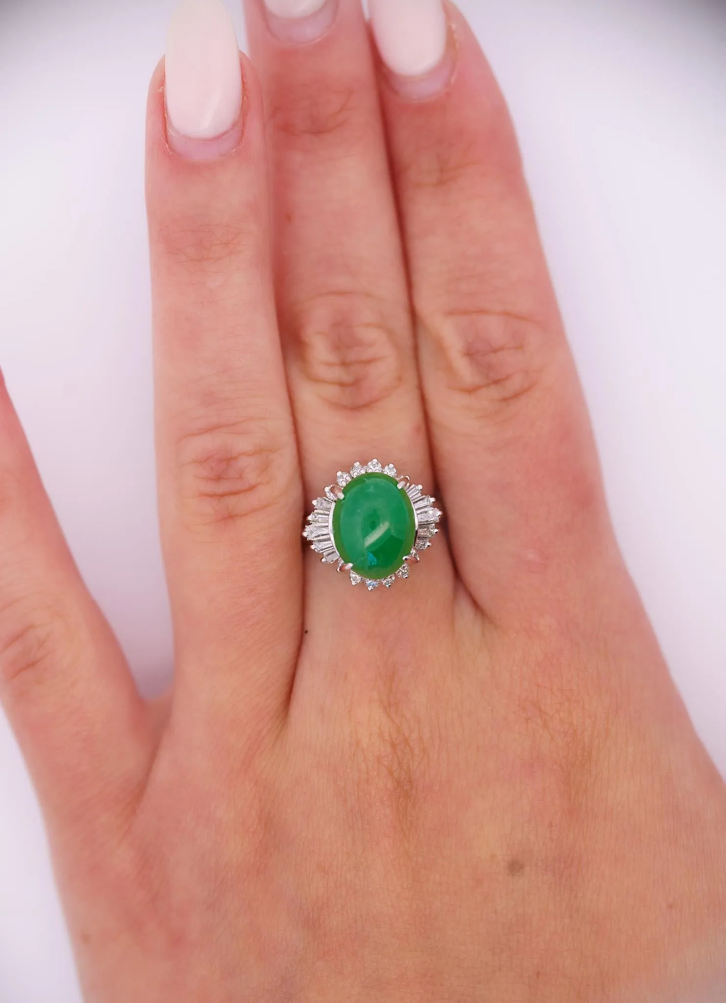 Certified 5.16 Carat Fei Cui Type A Jadeite Jade and Diamond Cocktail Ring