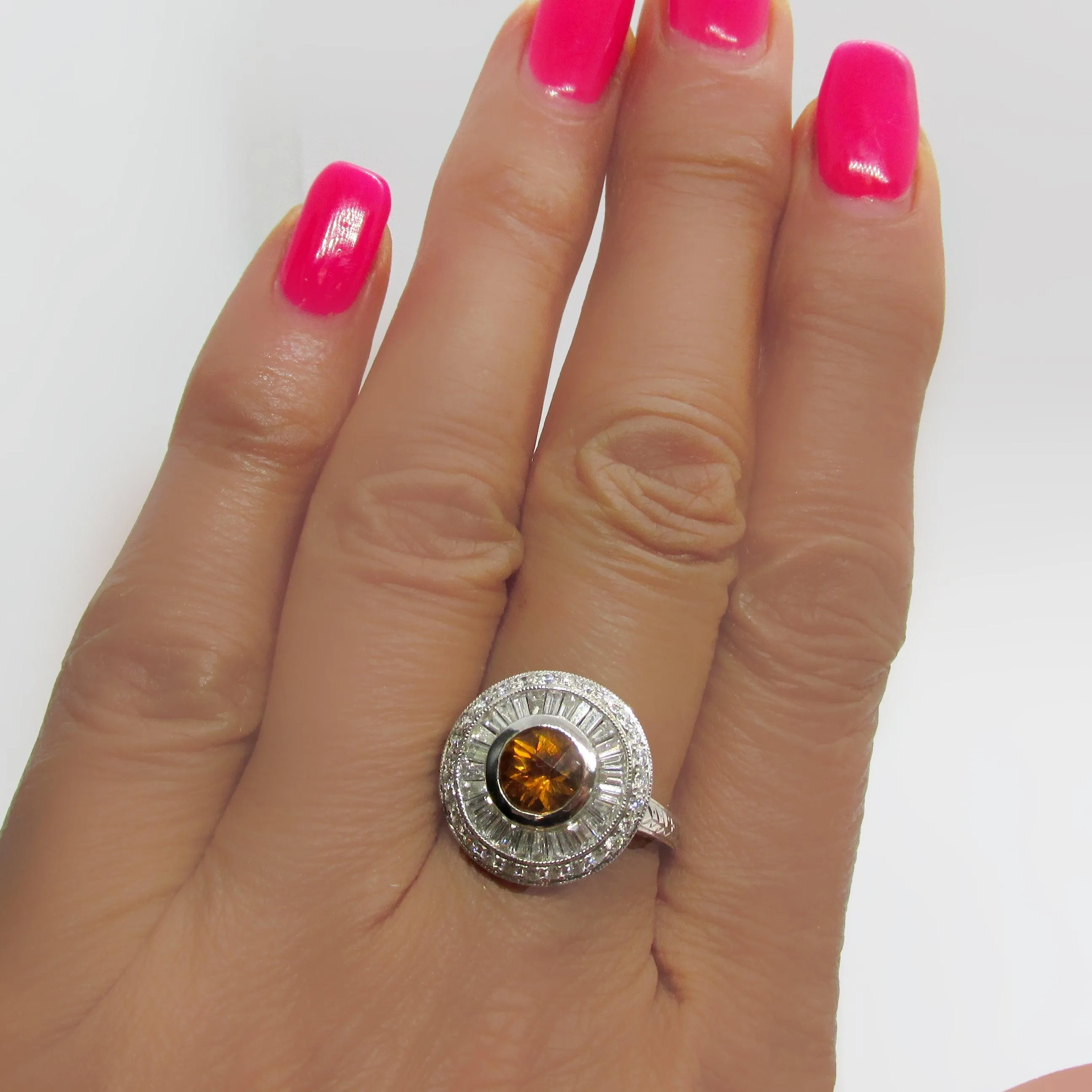 Citrine Double Diamond Halo Ring 18K White gold