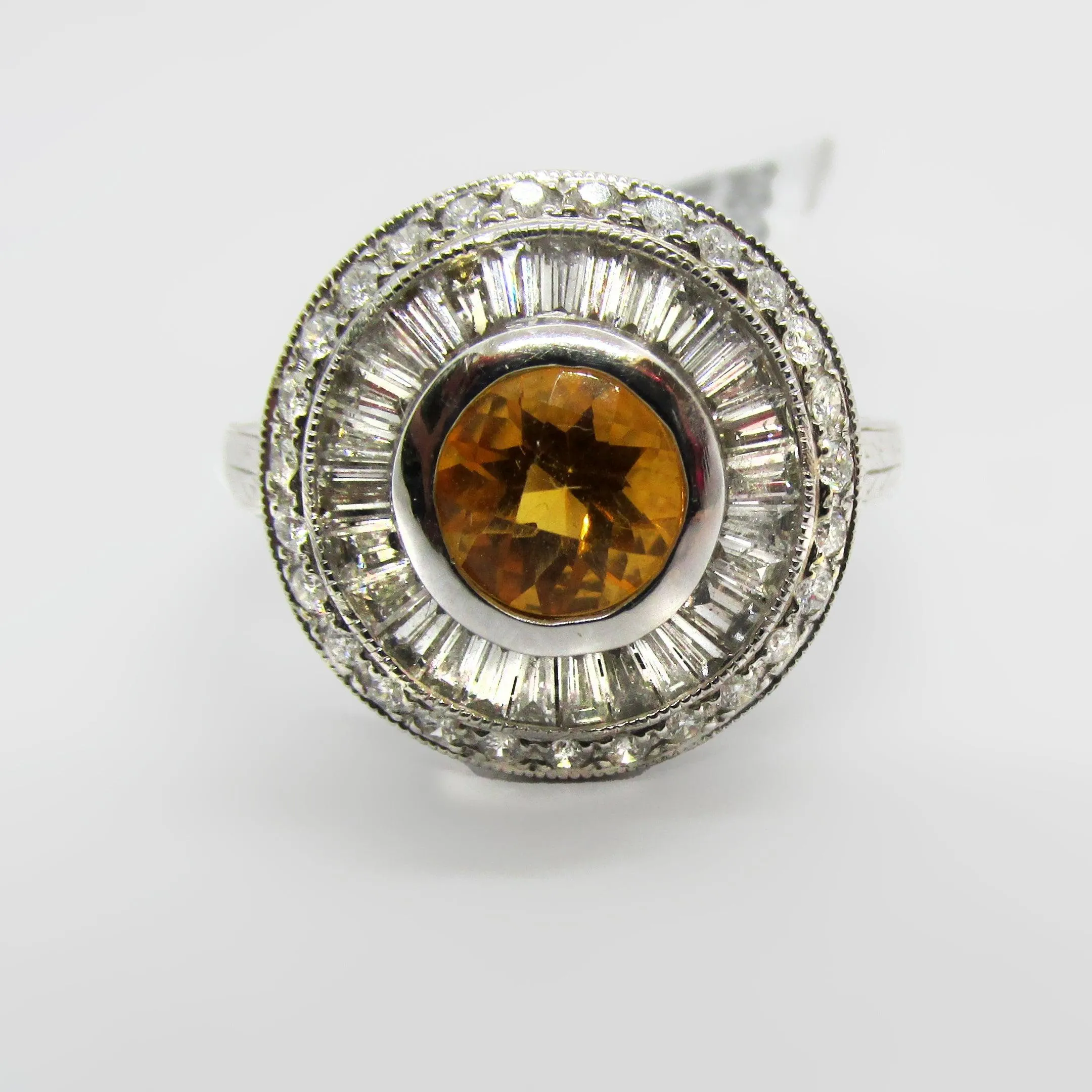 Citrine Double Diamond Halo Ring 18K White gold