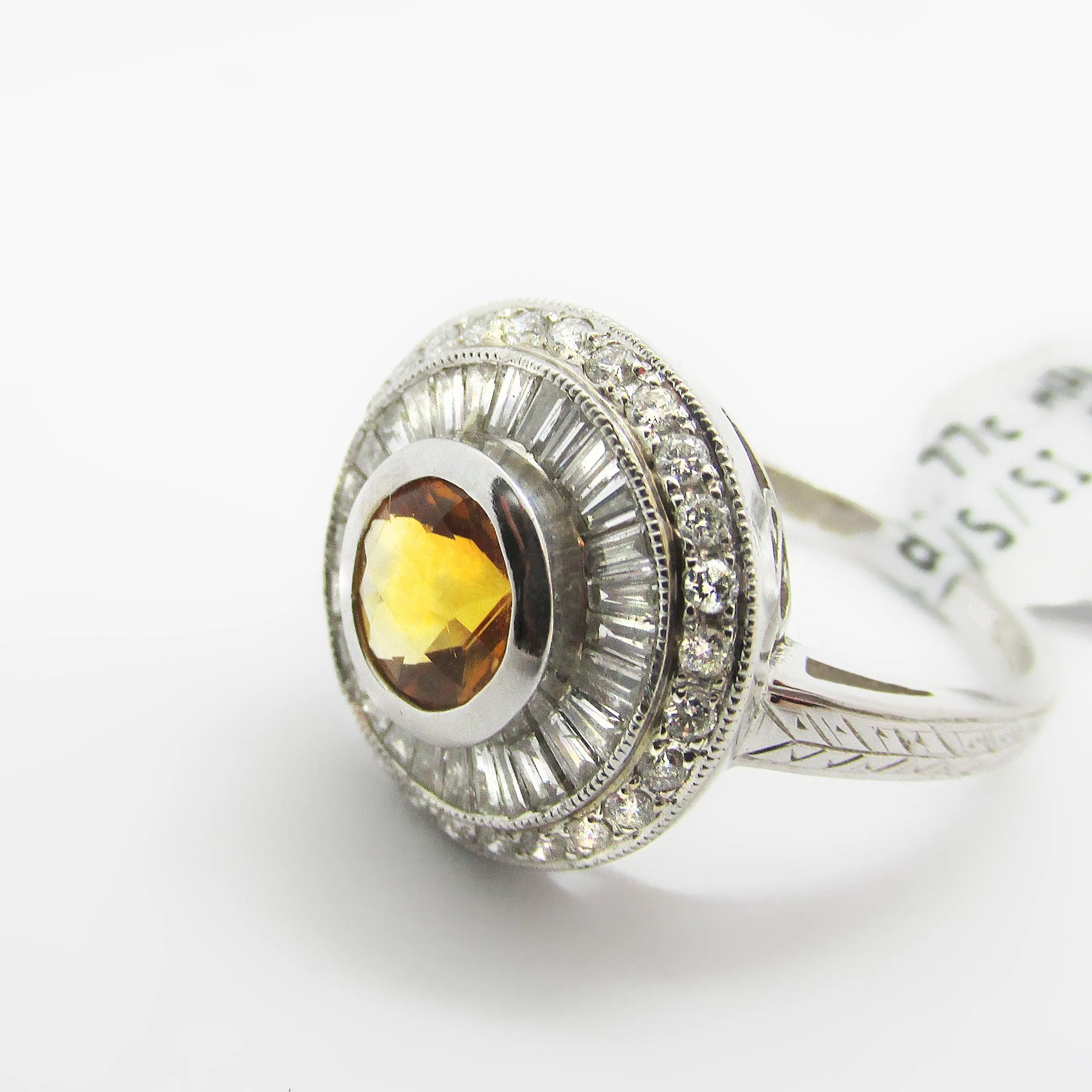 Citrine Double Diamond Halo Ring 18K White gold