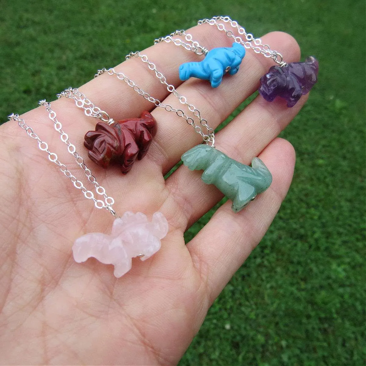 Crystal Dinosaur Necklace | Carved Stone Dinosaur Jewelry