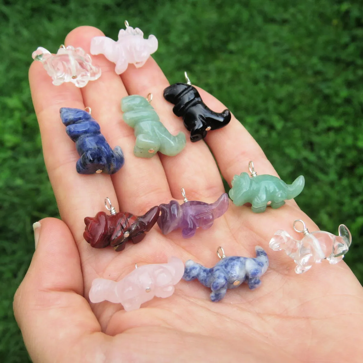 Crystal Dinosaur Necklace | Carved Stone Dinosaur Jewelry