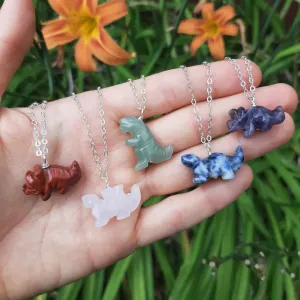 Crystal Dinosaur Necklace | Carved Stone Dinosaur Jewelry