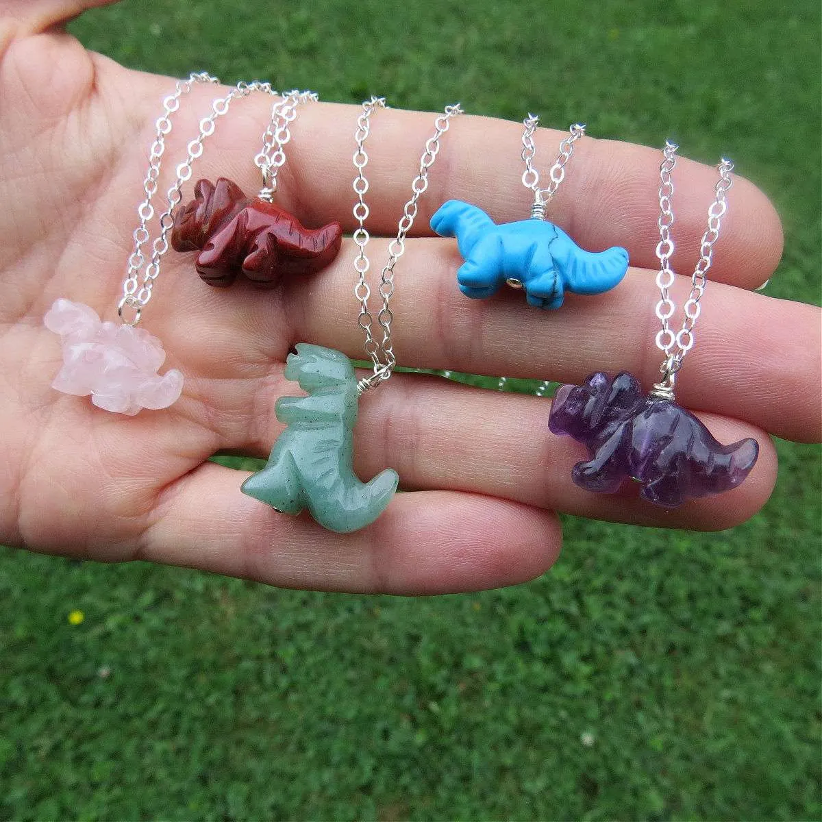 Crystal Dinosaur Necklace | Carved Stone Dinosaur Jewelry