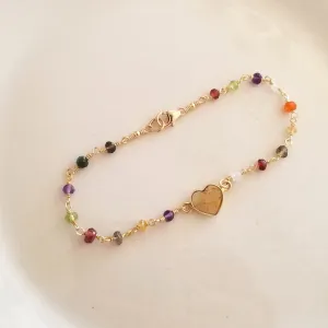 Dainty Citrine Heart Bracelet, Multi Gemstone Beaded Bracelet