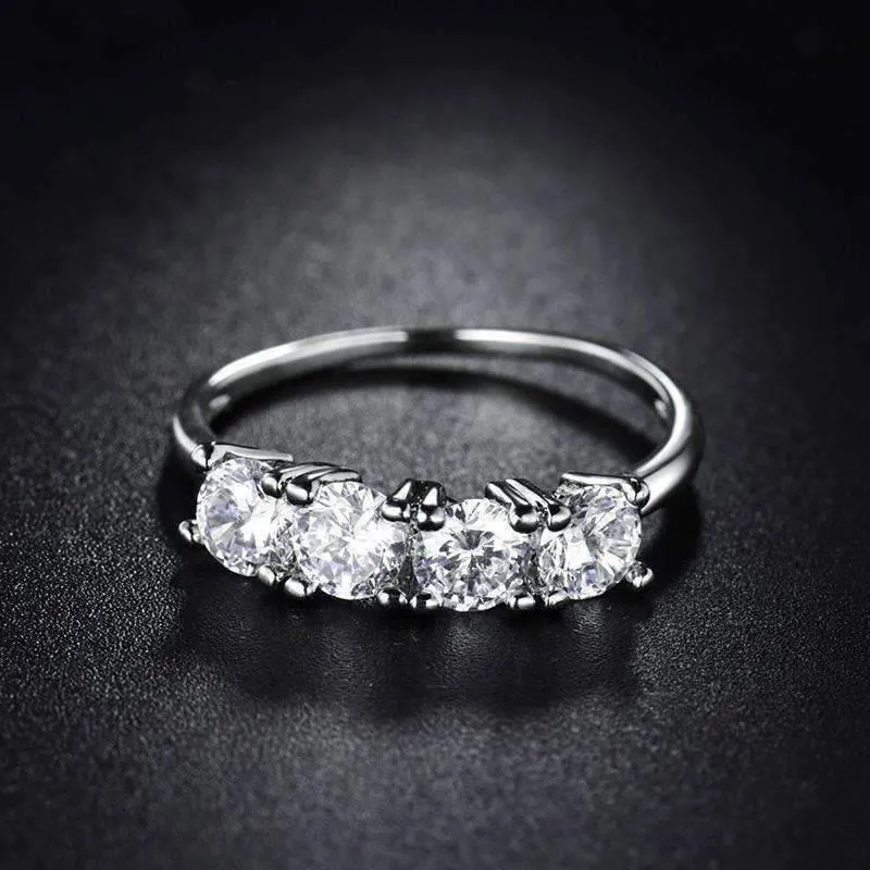 Devotion Four Stone 1TCW CZ Anniversary Band 14K White Gold Plated Ring For Woman