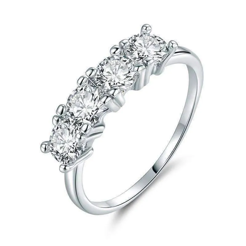 Devotion Four Stone 1TCW CZ Anniversary Band 14K White Gold Plated Ring For Woman