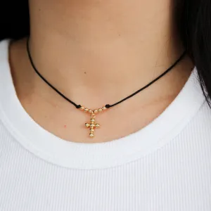 Dot Gold Cross Cotton Cord Choker