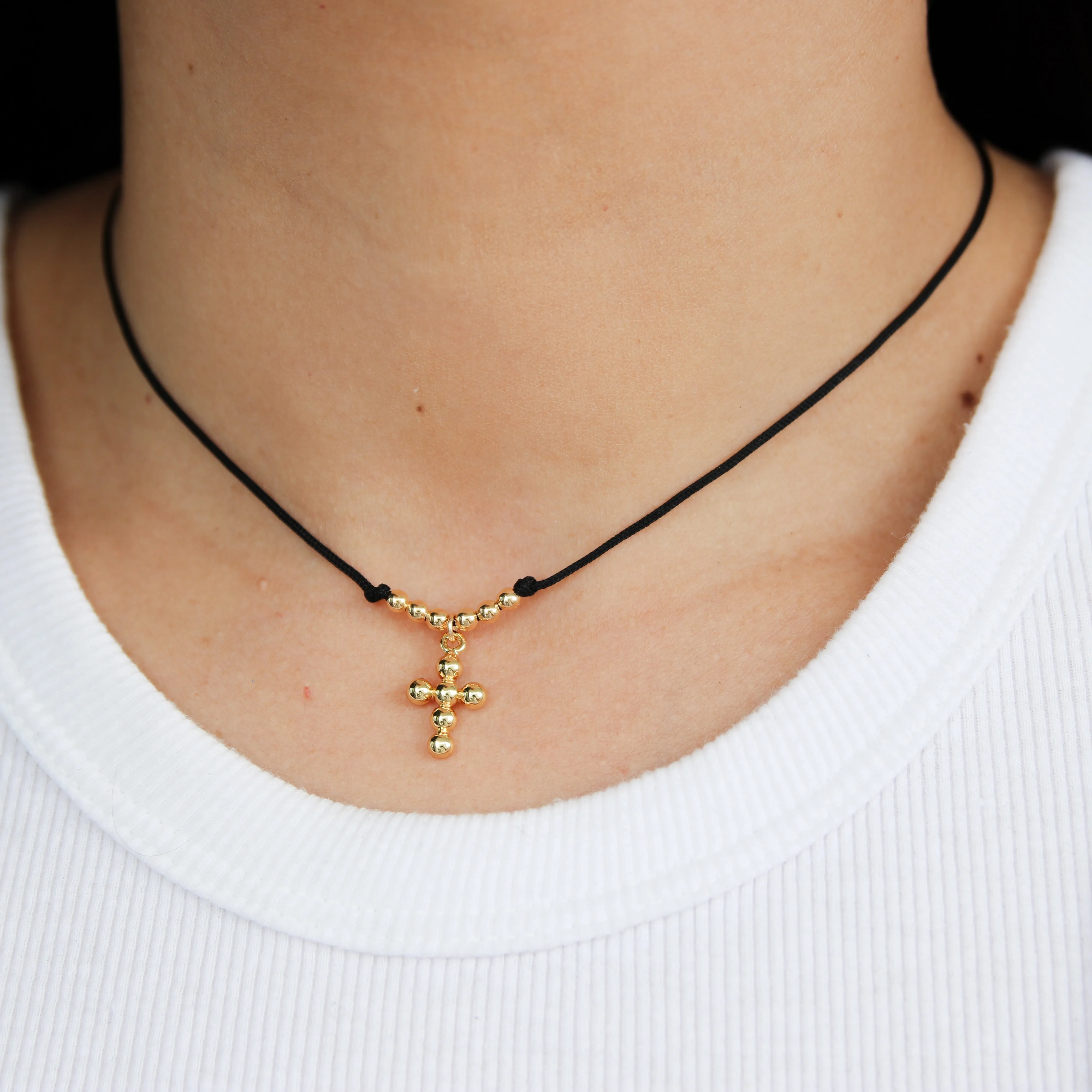 Dot Gold Cross Cotton Cord Choker