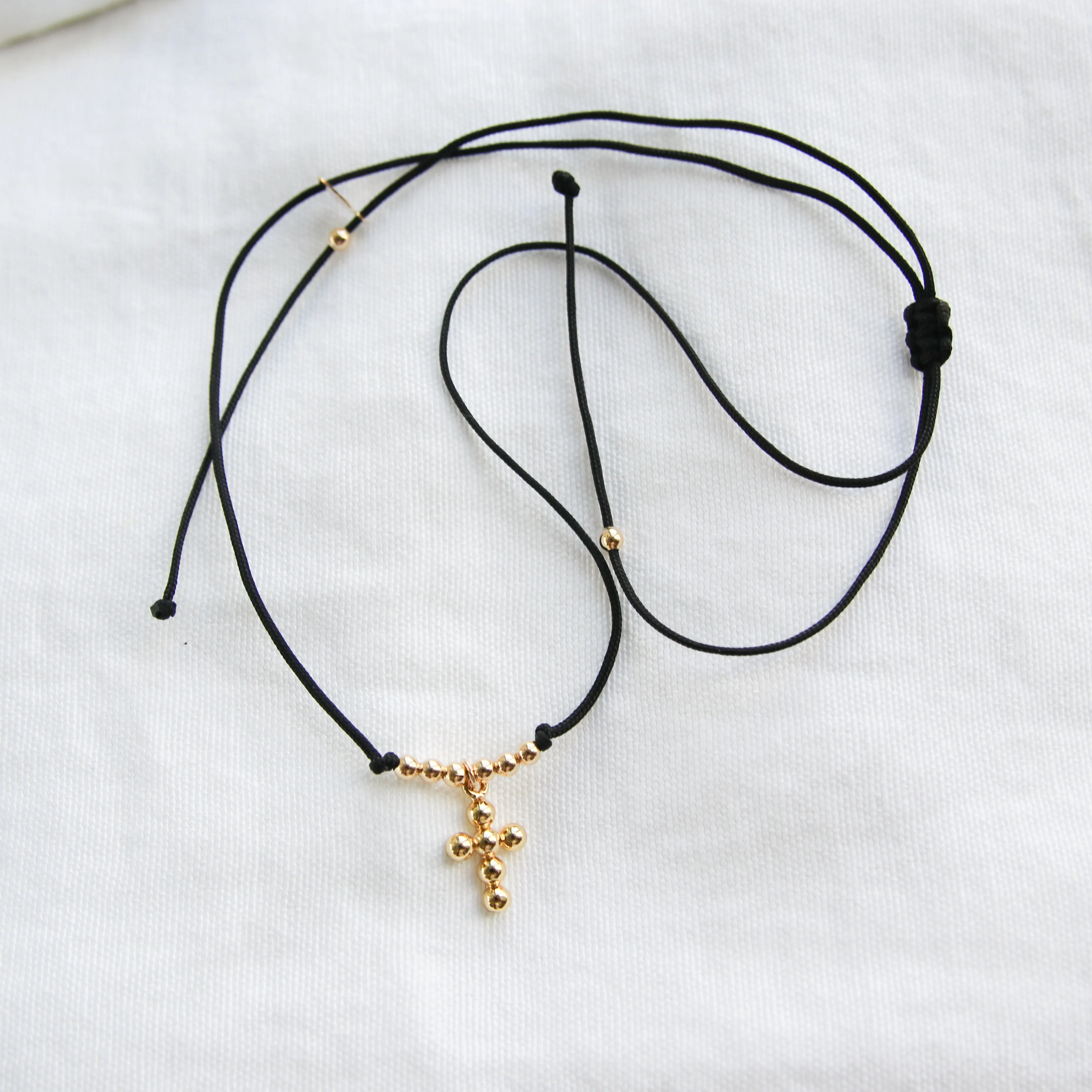 Dot Gold Cross Cotton Cord Choker