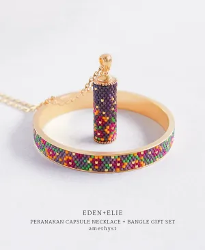 EDEN   ELIE Modern Peranakan capsule pendant necklace   bangle gift set - amethyst