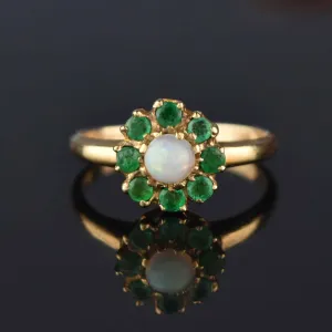 Edwardian Gold Emerald Halo Opal Ring