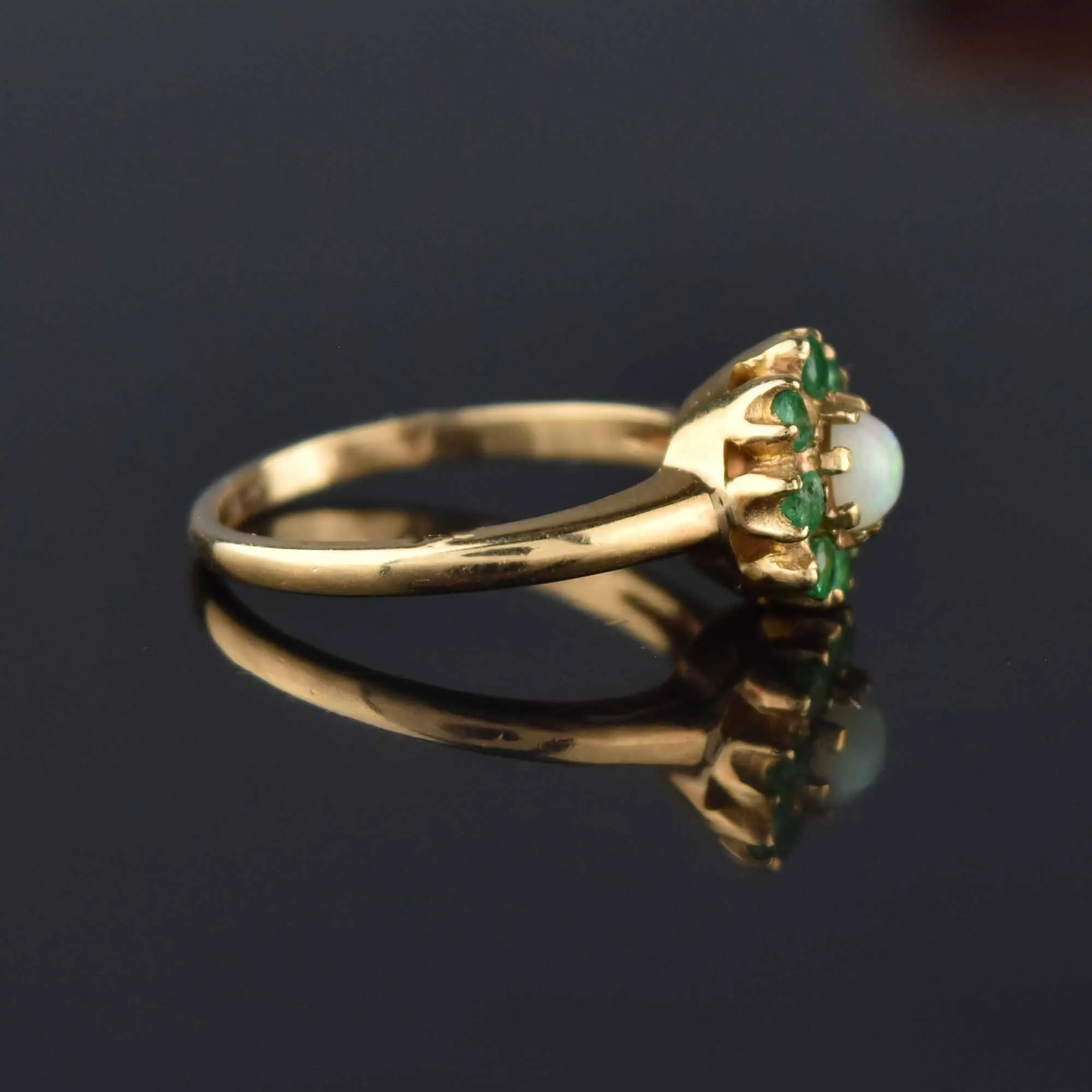 Edwardian Gold Emerald Halo Opal Ring