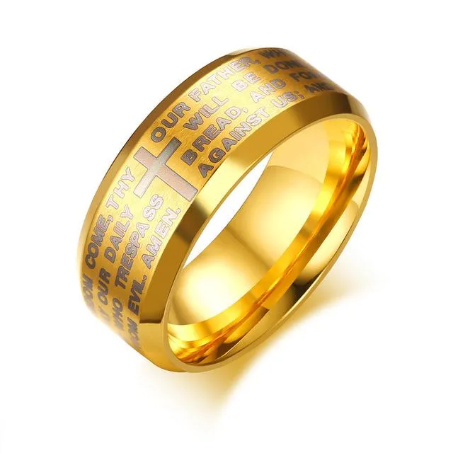 Engraved Bible Cross Ring