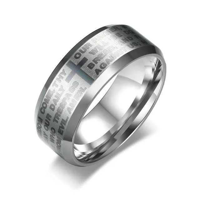 Engraved Bible Cross Ring