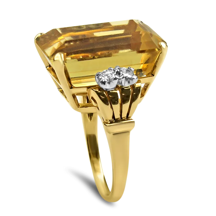 Estate 14K Yellow Gold Retro Citrine & Diamond Ring