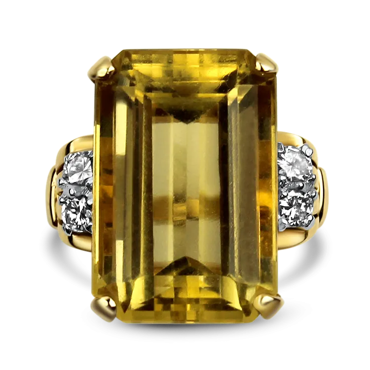 Estate 14K Yellow Gold Retro Citrine & Diamond Ring