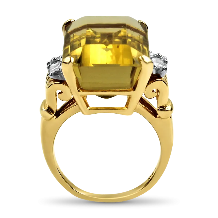 Estate 14K Yellow Gold Retro Citrine & Diamond Ring