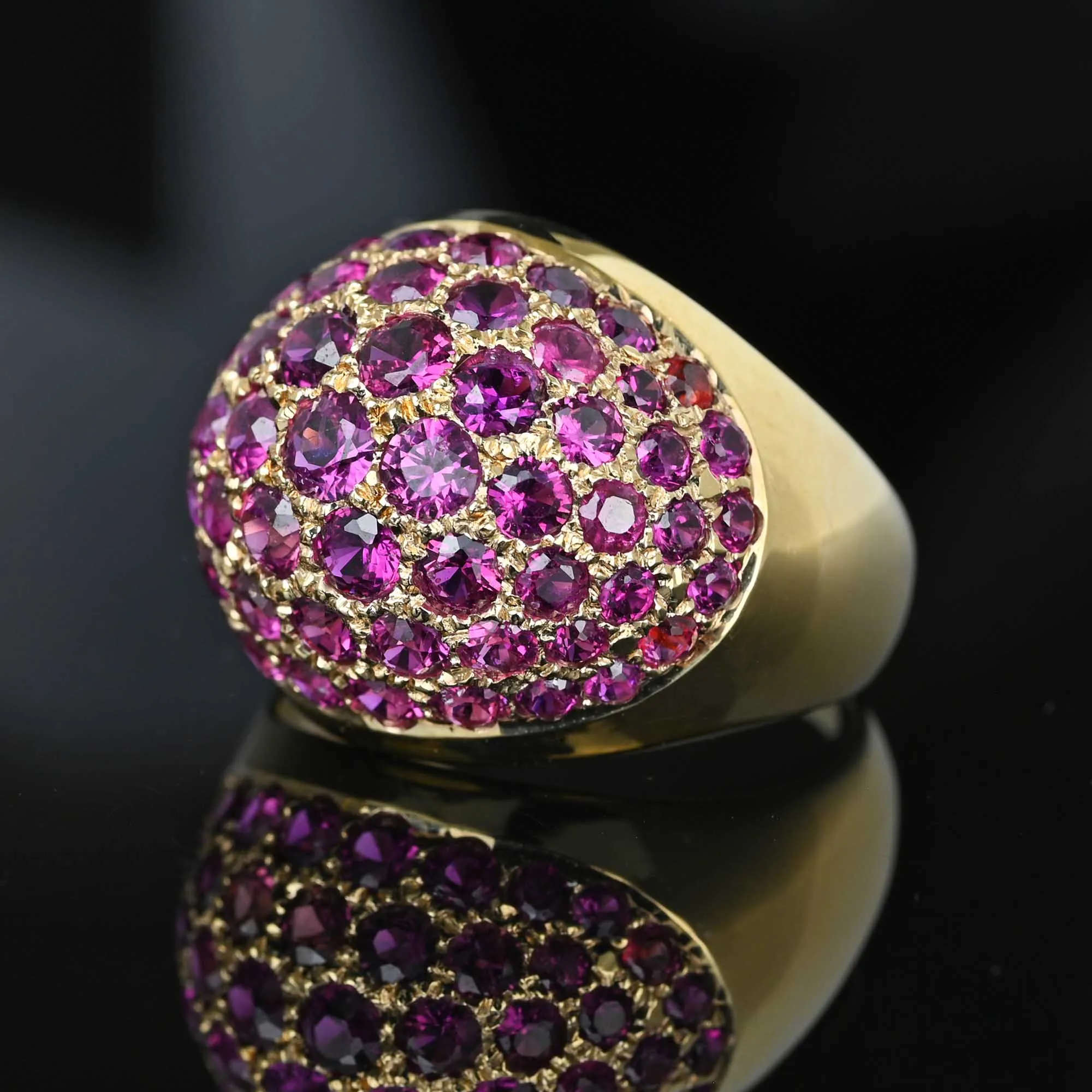 Fine Pink Sapphire Cluster Dome Cocktail Ring in Gold