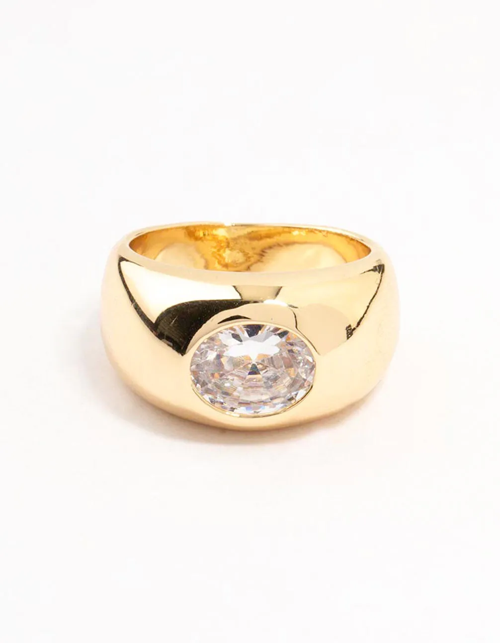 Gold Plated Wide Band Cubic Zirconia Ring