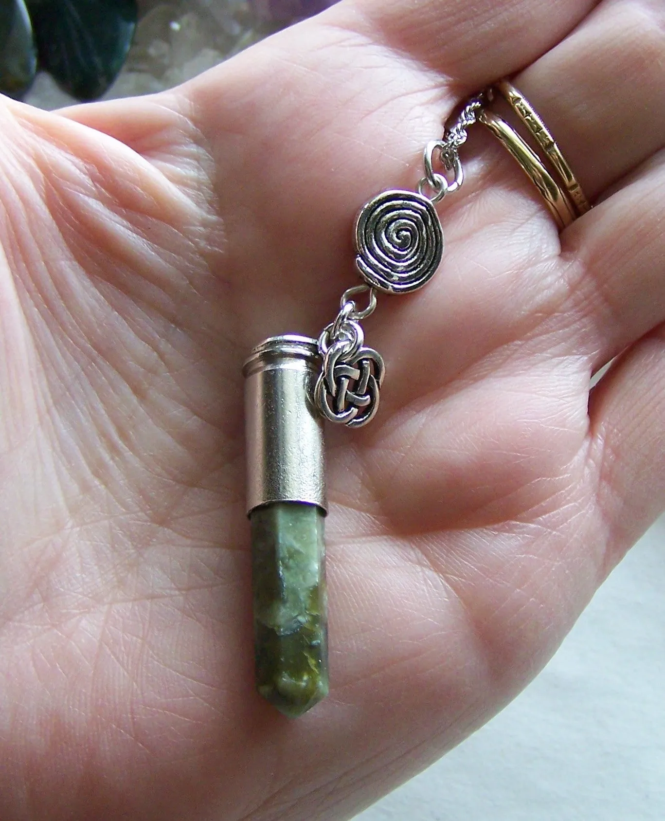 Green Jade Celtic Spiral Bullet Pendant Necklace