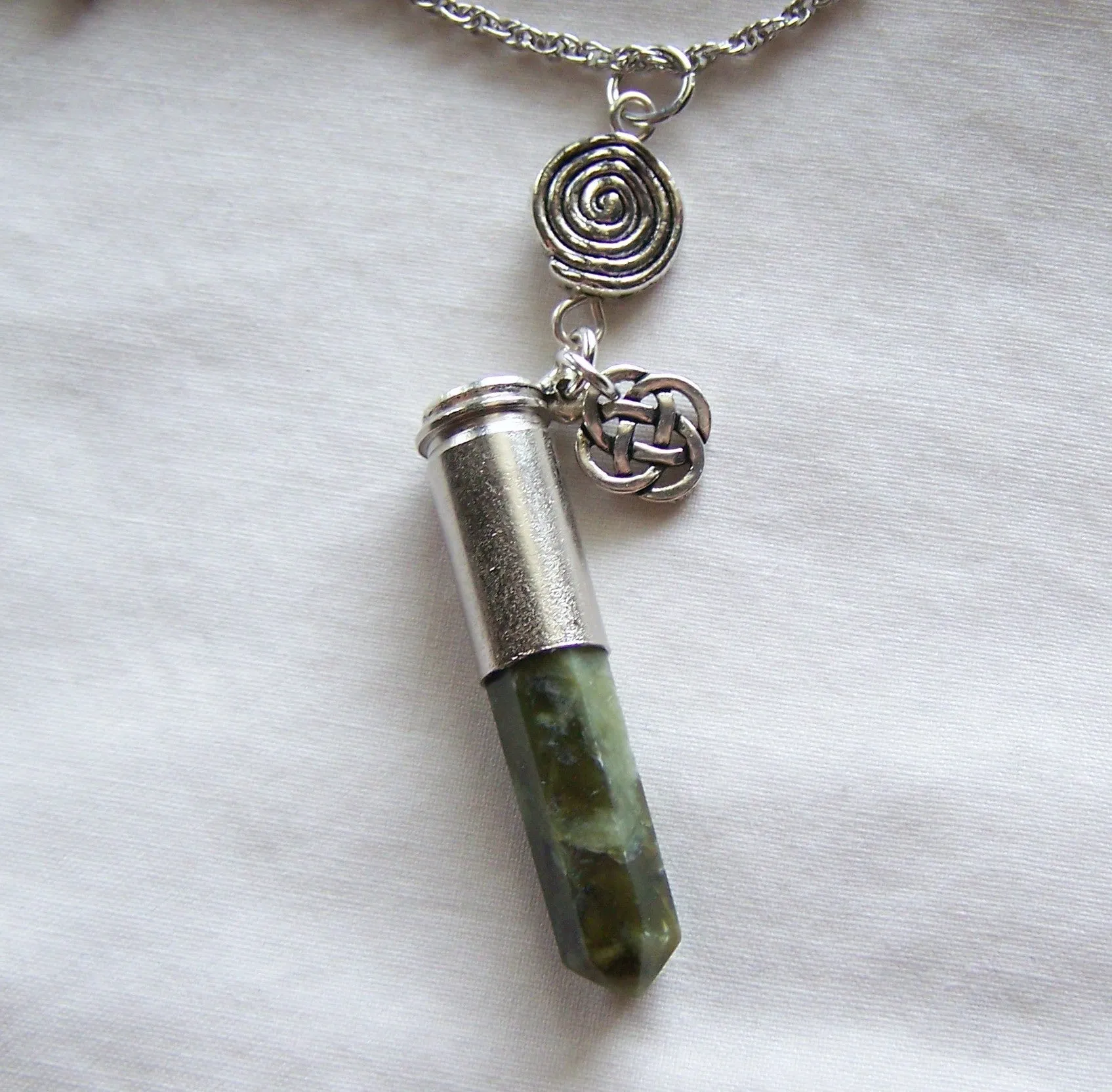 Green Jade Celtic Spiral Bullet Pendant Necklace