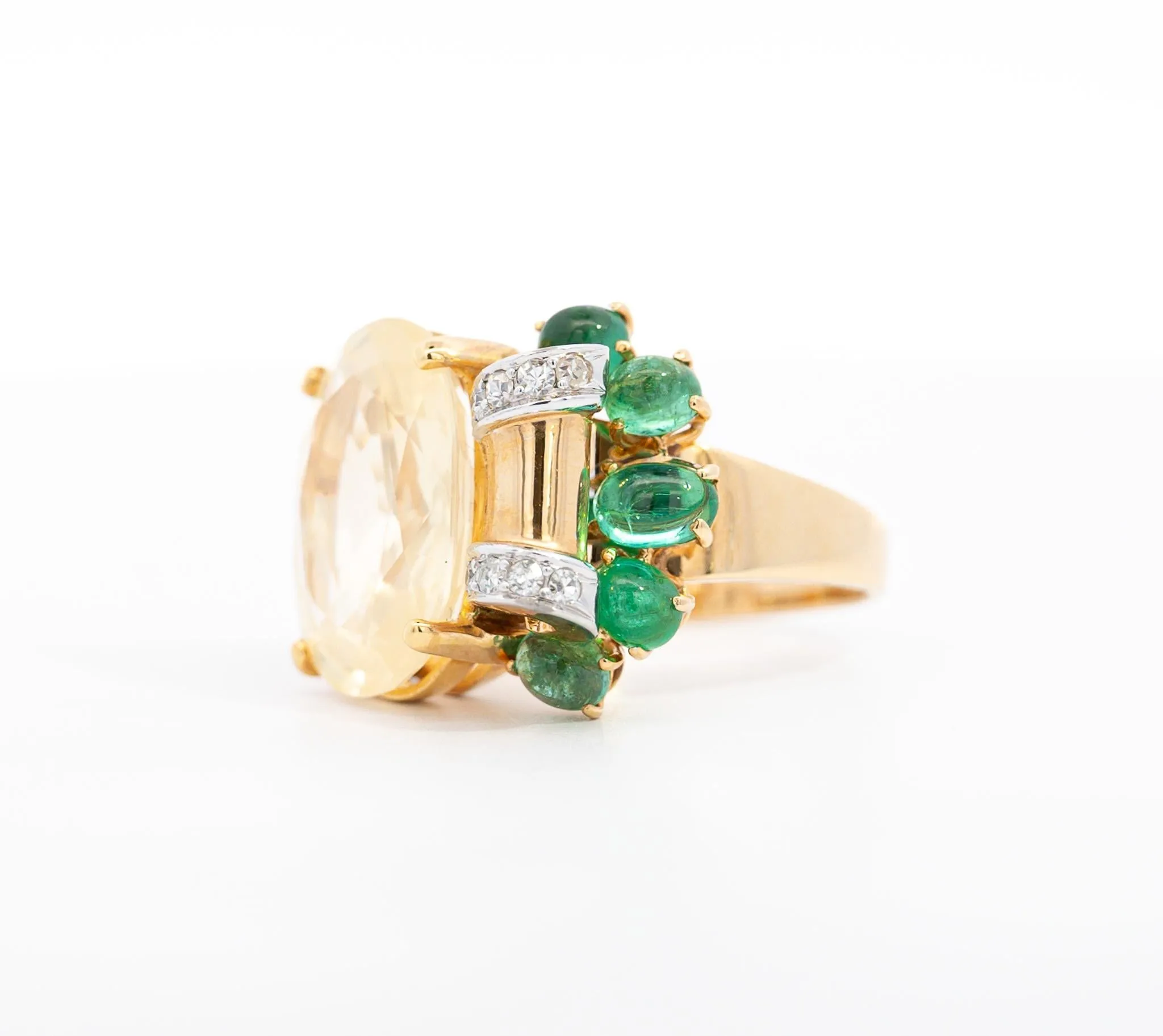 GRS Certified No Heat 12.61 Carat Oval Yellow Sapphire & Emerald Floral Ring