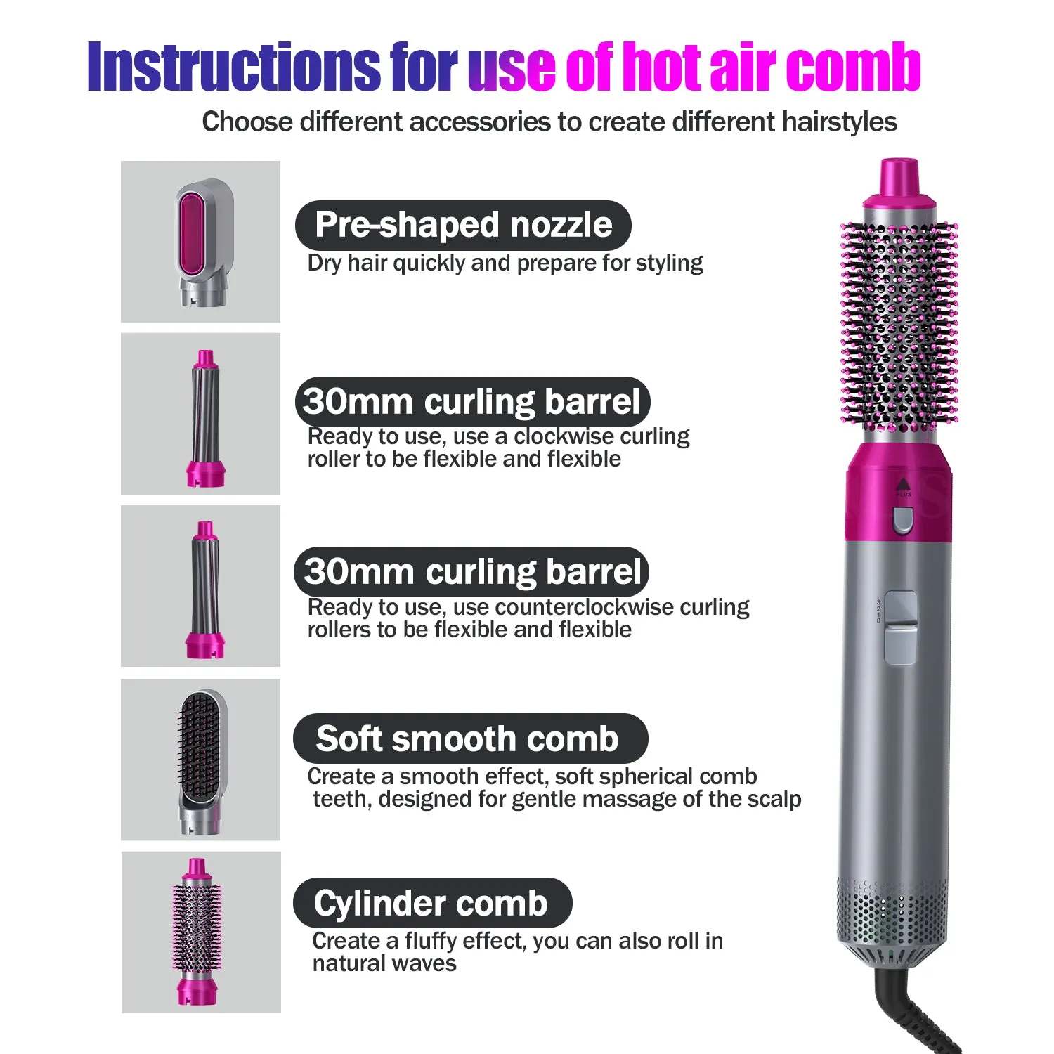 Hair Dryer Comb Multi Functional 5 In1 Hair Curling Straightening Hair Styling Comb Straightener Curler