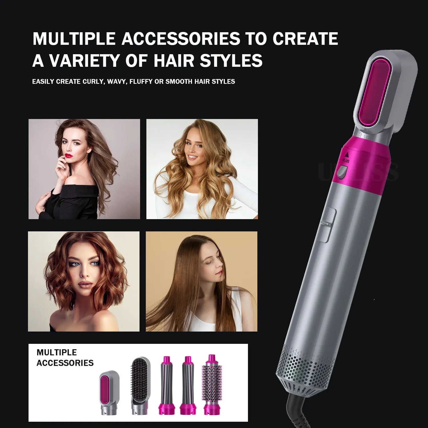 Hair Dryer Comb Multi Functional 5 In1 Hair Curling Straightening Hair Styling Comb Straightener Curler