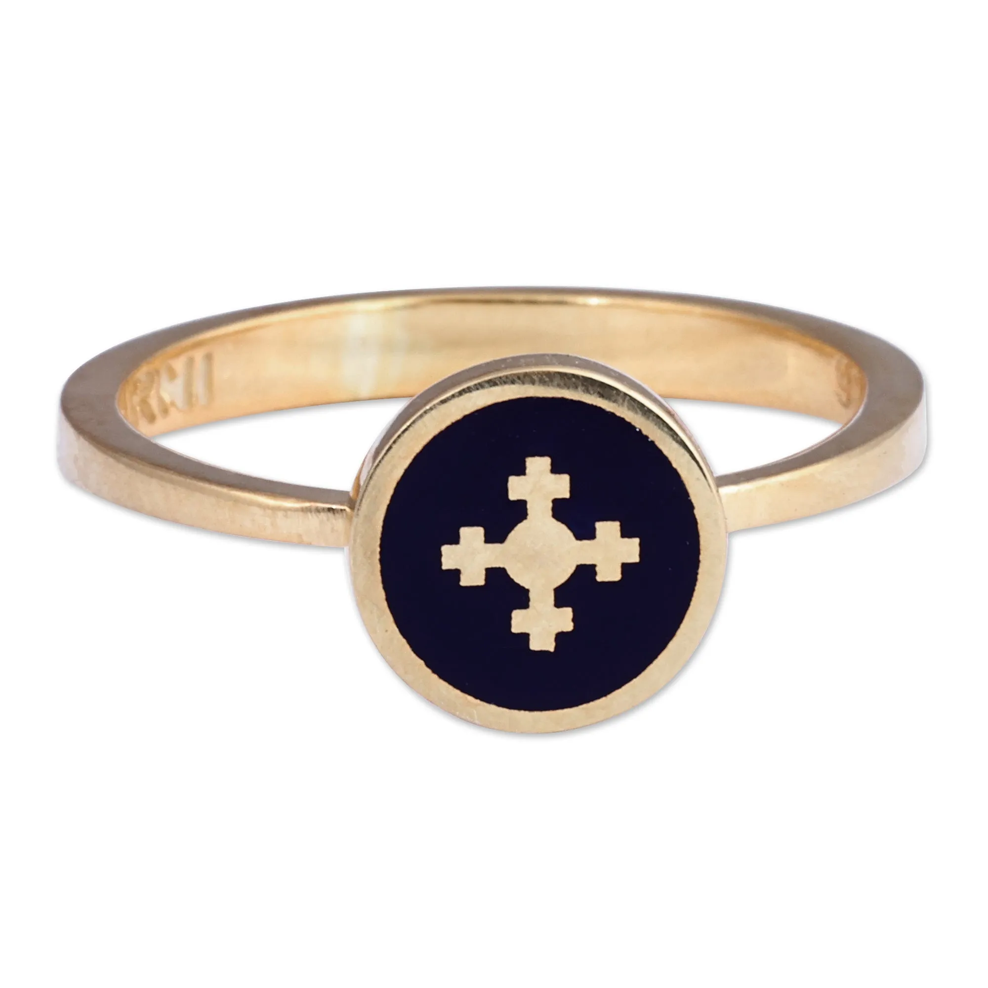 Hand-Painted Navy 18k Gold-Plated Marash Cocktail Ring - Marash Magic | NOVICA