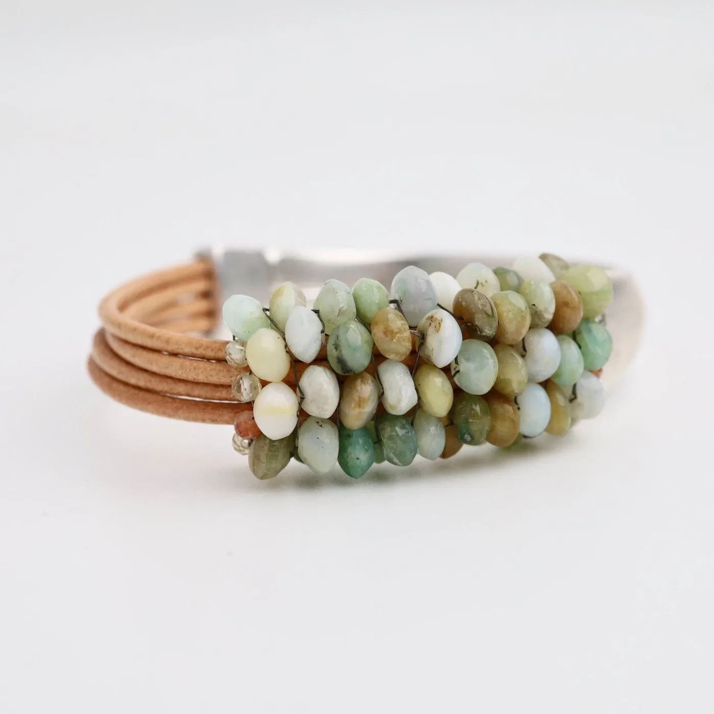 Hand Stitched Peruvian Handcut Opal Half Cuff Bracelet