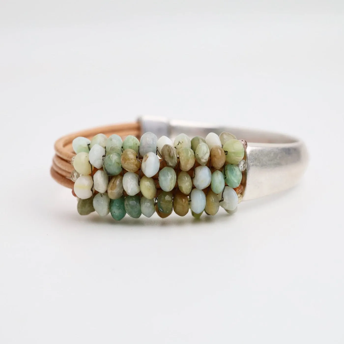 Hand Stitched Peruvian Handcut Opal Half Cuff Bracelet