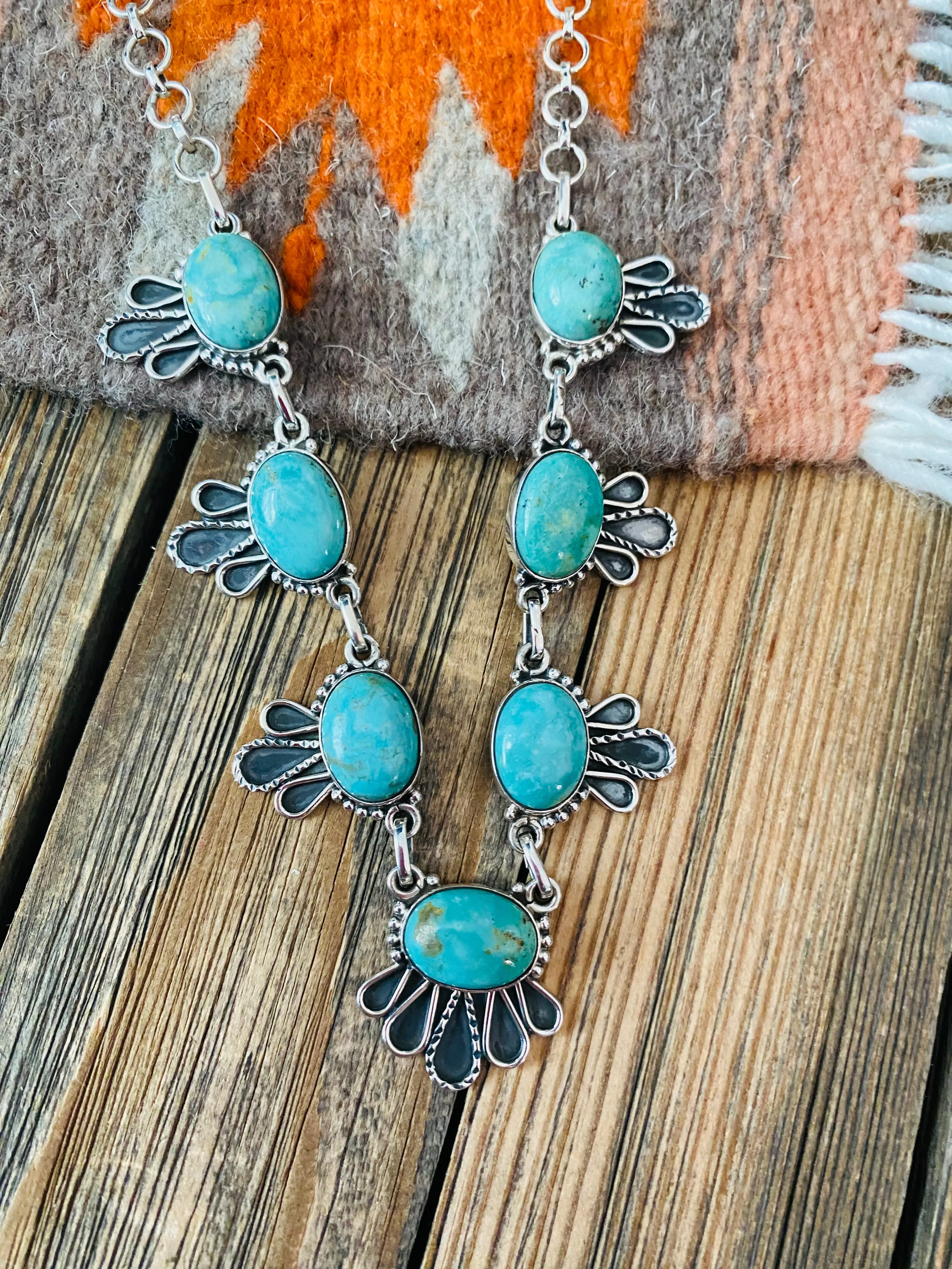 Handmade Sterling Silver & Green Turquoise Necklace Set