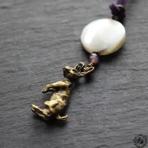 Hare and Moon Pendant Necklace in Brass