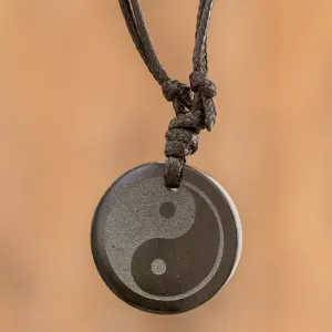 Jade Yin Yang on Black Cotton Necklace Crafted by Hand - Yin Yang | NOVICA