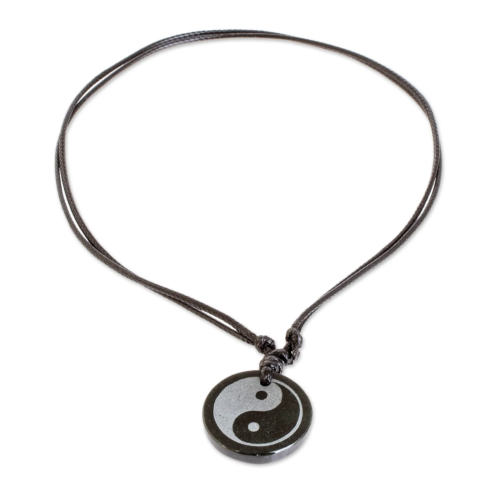 Jade Yin Yang on Black Cotton Necklace Crafted by Hand - Yin Yang | NOVICA