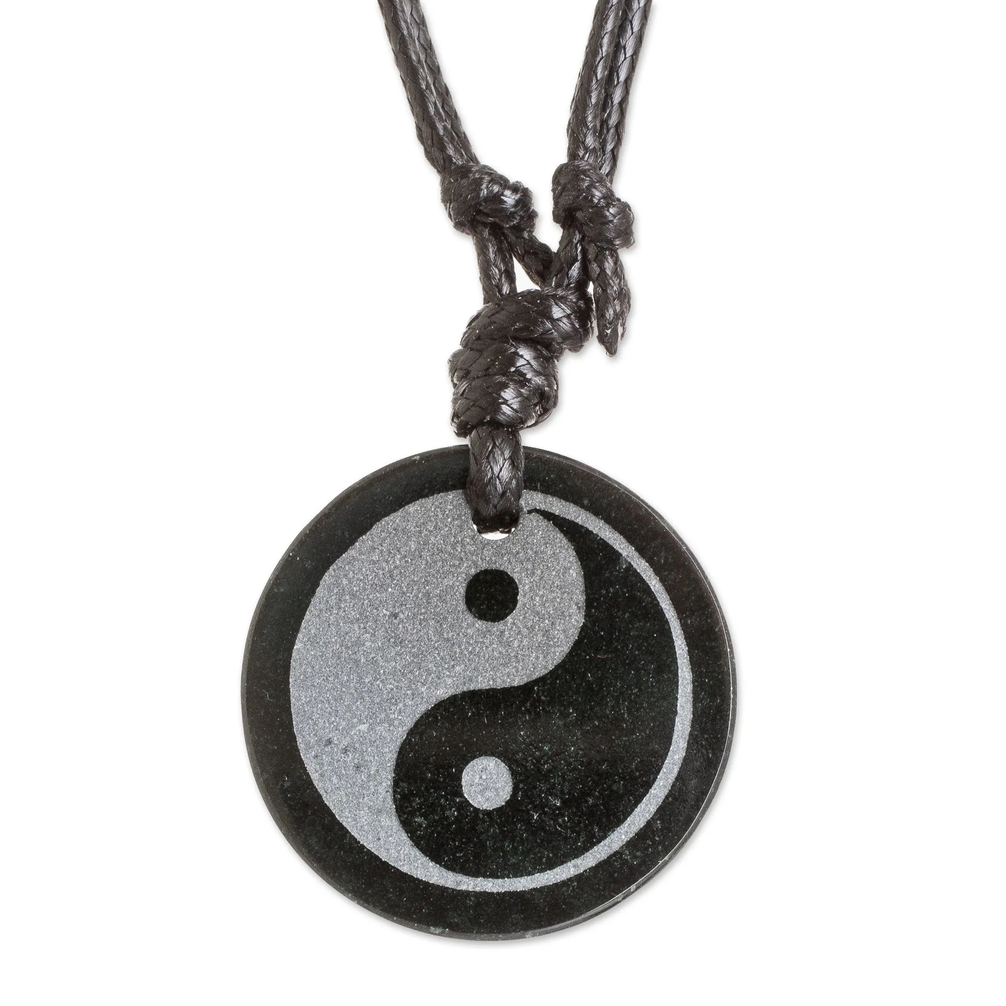 Jade Yin Yang on Black Cotton Necklace Crafted by Hand - Yin Yang | NOVICA