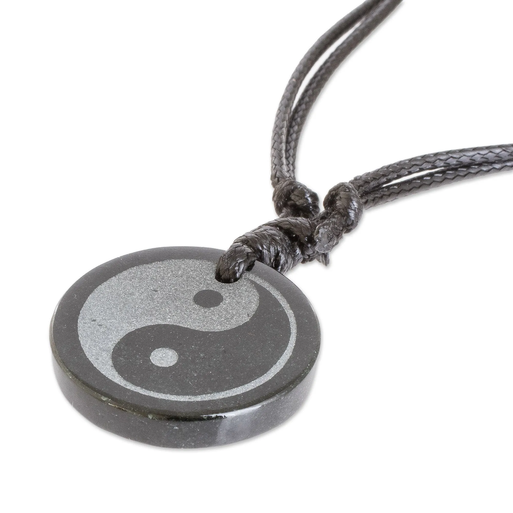 Jade Yin Yang on Black Cotton Necklace Crafted by Hand - Yin Yang | NOVICA