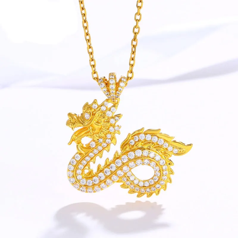 Jewelry New Year Gold-plated Retro Zodiac Dragon Pendant Domineering Men Coiling Dragon Men's Jewelry Accessories