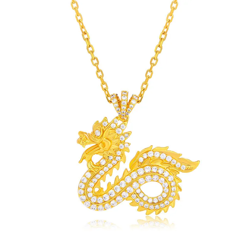 Jewelry New Year Gold-plated Retro Zodiac Dragon Pendant Domineering Men Coiling Dragon Men's Jewelry Accessories