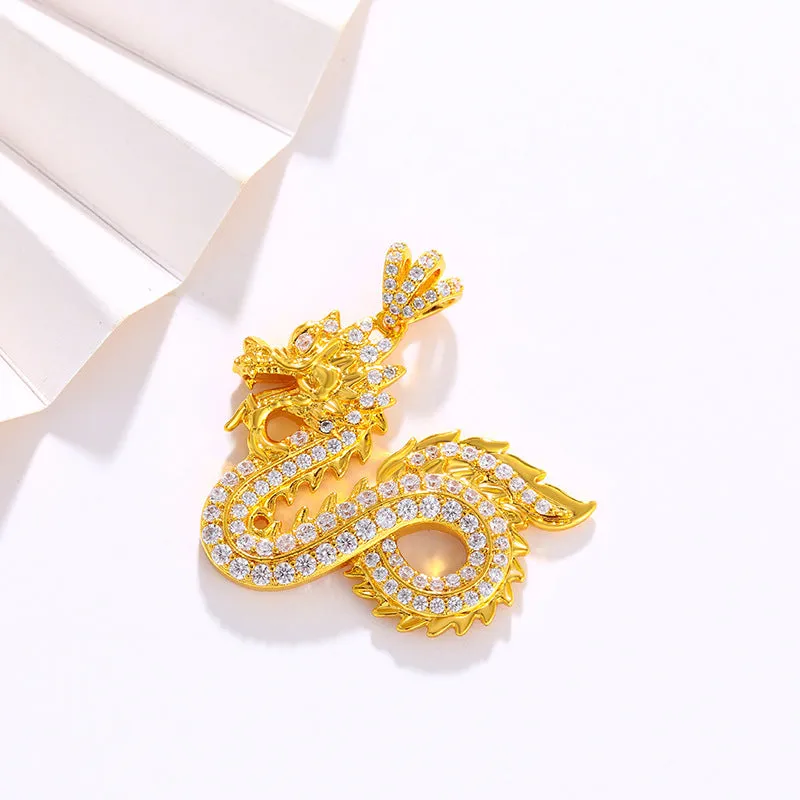 Jewelry New Year Gold-plated Retro Zodiac Dragon Pendant Domineering Men Coiling Dragon Men's Jewelry Accessories