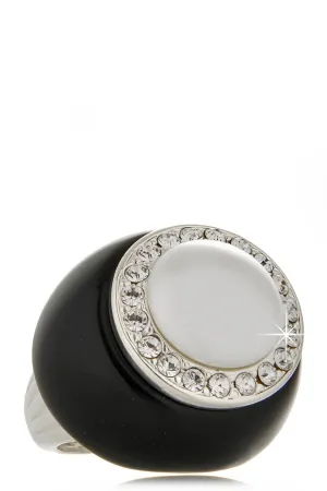 KENNETH JAY LANE CRYSTAL PEARL Black Ring