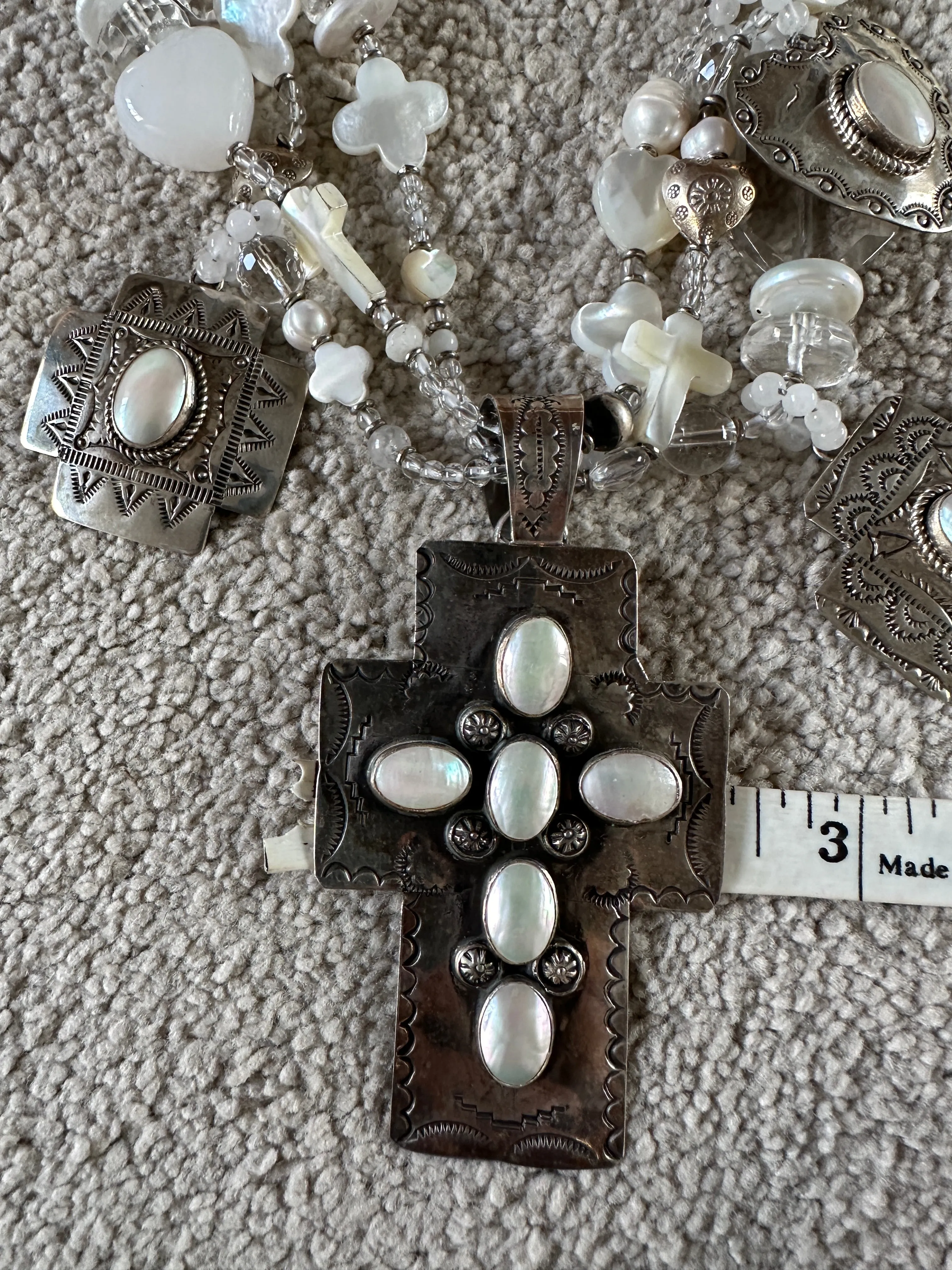 Kim Yubeta Mother of Pearl Cross Charm Necklace