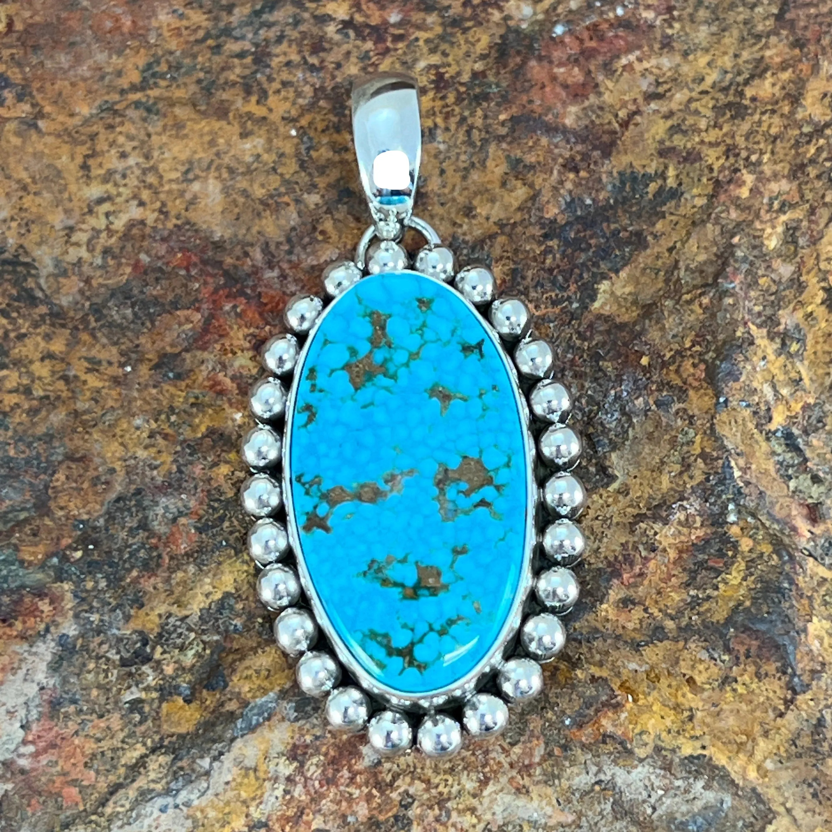 Kingman Turquoise Sterling Silver Pendant by Artie Yellowhorse