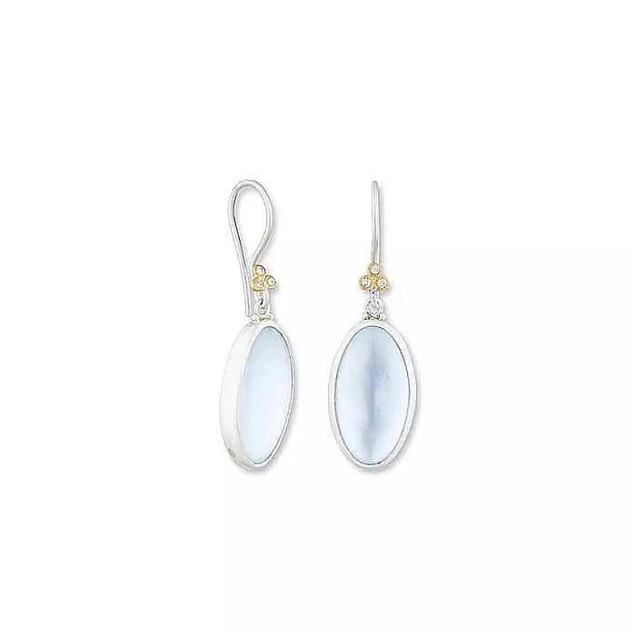 Lika Behar "Karnak" Blue Topaz and Mother of Pearl Doublet Earrings with Diamonds in Sterling Silver and 24K Yellow Gold