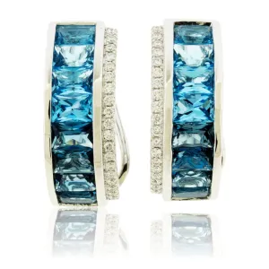 London Blue to Sky Blue Topaz Gradient Diamond Accented Earrings