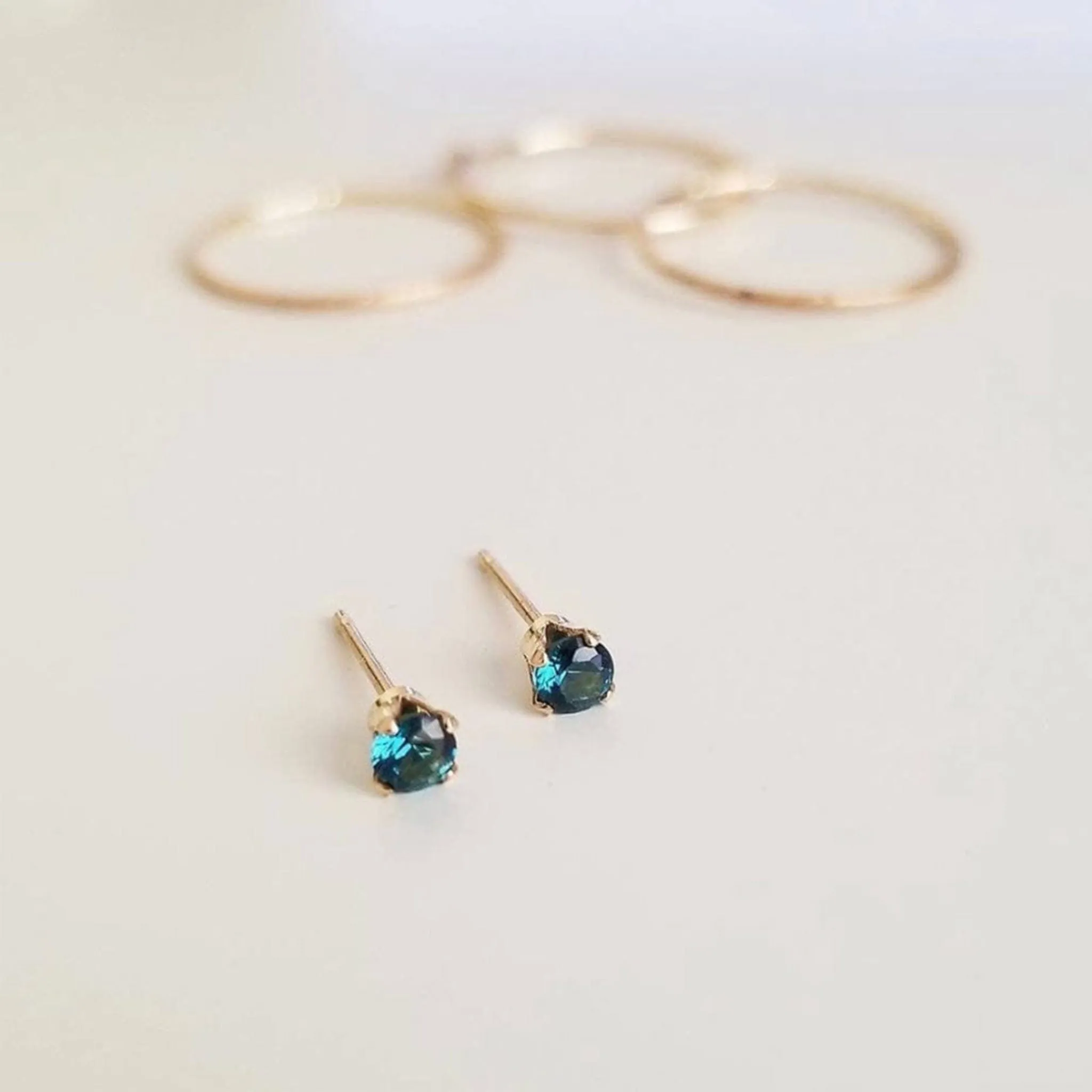 London Blue Topaz Stud Birthstone Earrings, Gold - Silver | By Lunar James