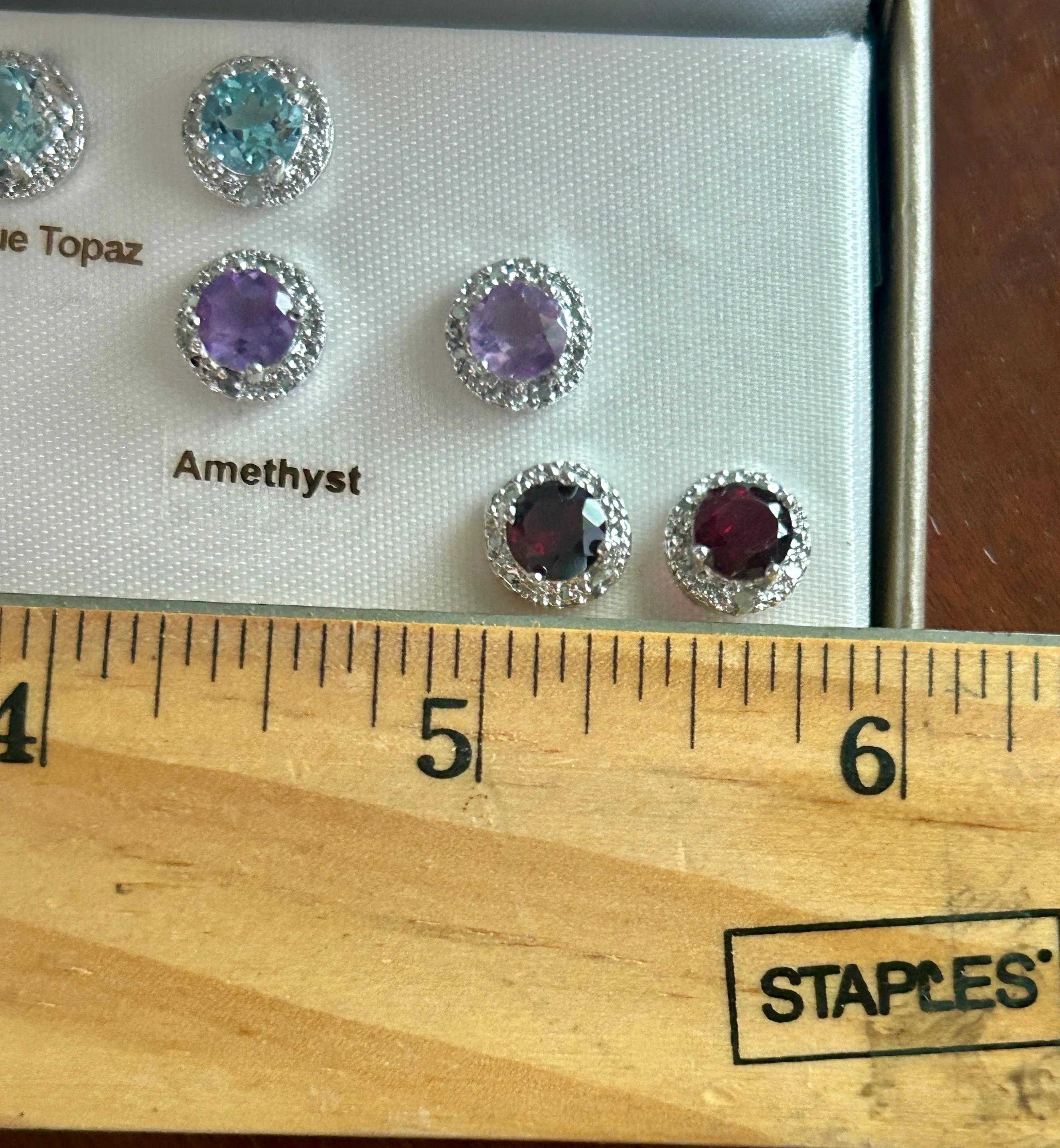 Lot Sterling Silver 925 Diamond Accent Garnet Blue Topaz Amethyst Stud Earrings