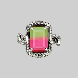 MALICE. Tourmaline CZ Coiled Snake Cocktail Ring - Silver