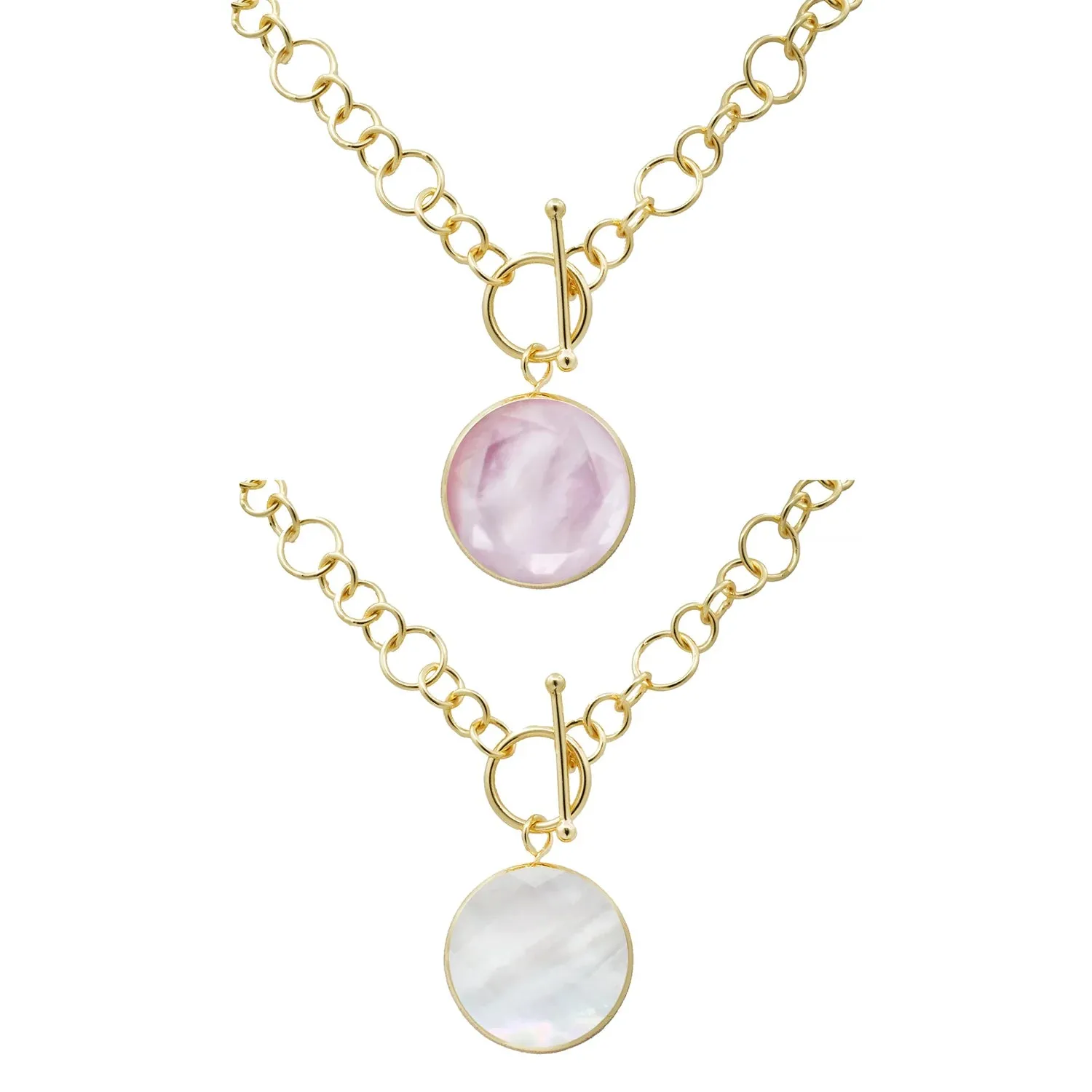 Marcia Moran Double Stone Toggle Necklace- Mother of Pearl & Rose Quartz